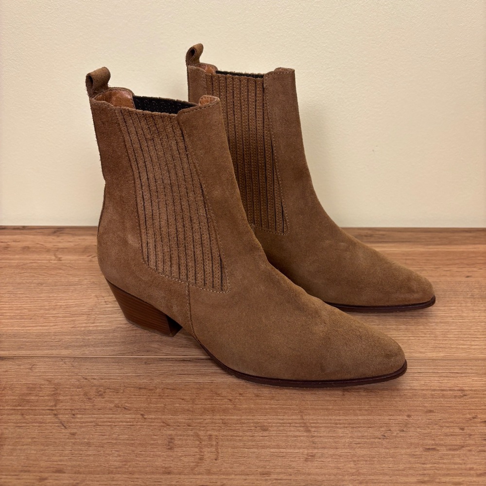 SANDRO Amelya Suede Ankle Western Chelsea Boots Sand Tan Brown Women Size 37